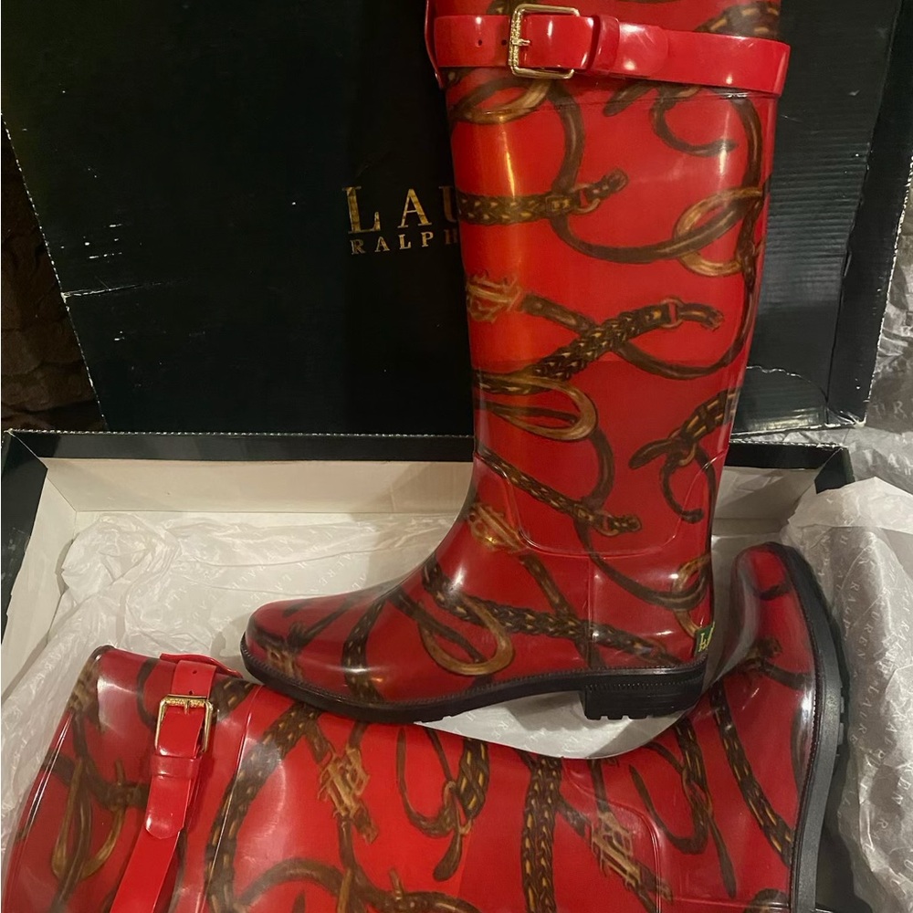 Polo Ralph Lauren Rossalyn YN II PVC Red Long Rain Boot (Women’s Size 7)